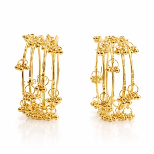 STREE STORE Gold Plated Kashmiri Bangles Bangle Set for Women & Girls | Western Style Ghungroo Design Gold Tone Bangles | Set of 8 (2.6)