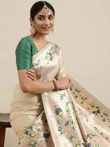Pandadi Saree Women's Paithani Paithani Silk Saree With Blouse Piece (371PS22_Beige)
