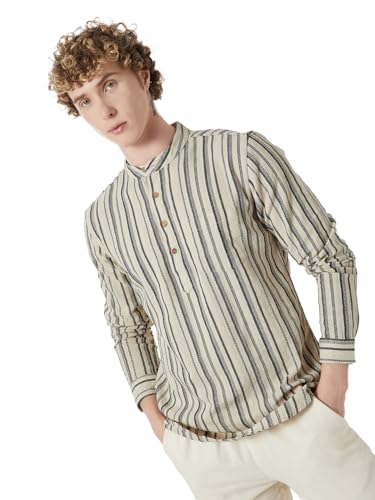 Max Men Striped Slim Fit Short Kurta (Blue_S)