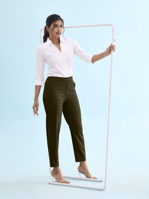 GO COLORS Women Dark Olive Chinos Trousers