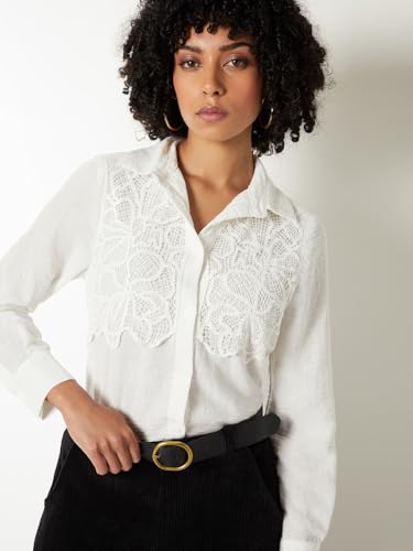 Max Women Embroidered Shirt(Off White_L)