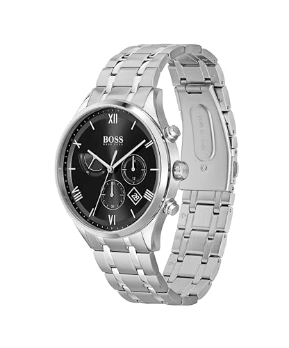 Hugo Boss Stainless Steel Gallant Analog Black Dial Men Watch-1513891, Silver Band