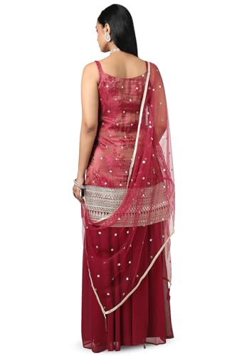 Soch Womens Magenta Tissue Embroidered Suit Set With Sequins
