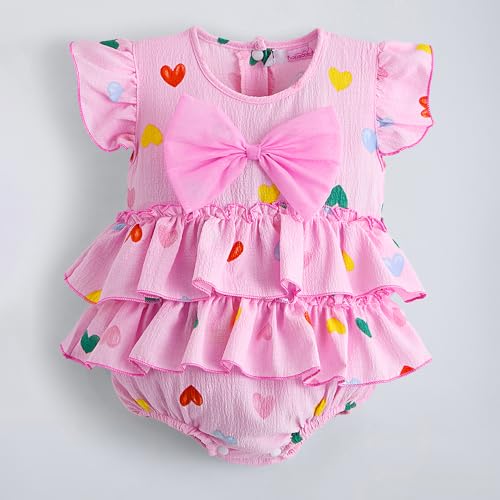 Hopscotch Bow Applique Heart Onesie with Headband (12-18 Months)