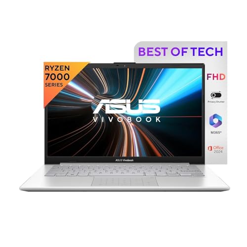 ASUS Vivobook Go 14, AMD Ryzen 5 7520U Processor, 8GB RAM,512GB SSD,AMD Radeon iGPU, 14" FHD, Windows 11,M365 Basic (1Year)*,Office Home 2024, Silver, 1.38 kg, E1404FA-EB2521WS, Thin & Light Laptop
