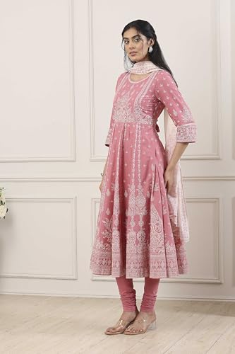 Biba Women Pink Cotton Anarkali Suit Set_36