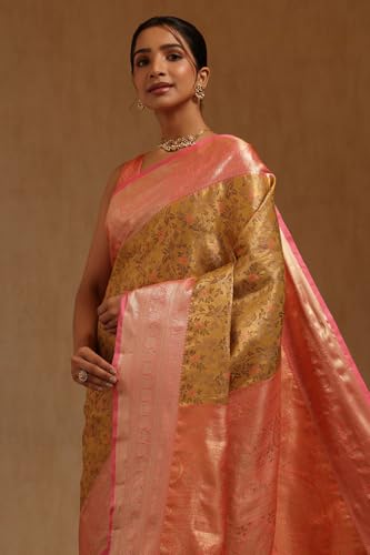 Soch Womens Mustard Silk Blend Floral Zari Woven Saree
