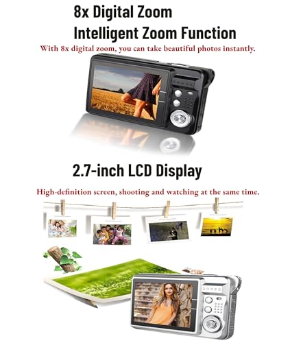 Ubervia Point & Shoot Digital Cameras - Inch | 4K Digital 128 GB Camera 48Mp Vlogging Camera With 27 Inch Lcd Screen 8X Digital Zoom Compact Video Recorder Mini Portable Camera For Kids Beginners Silv