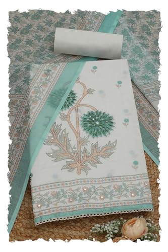 Soch Womens Off White Linen Blend Floral Print Unstitched Dress Material With Beads