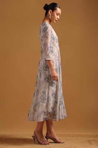 Soch Womens Off White Georgette Ethnic Motifs Dress with Thread Work