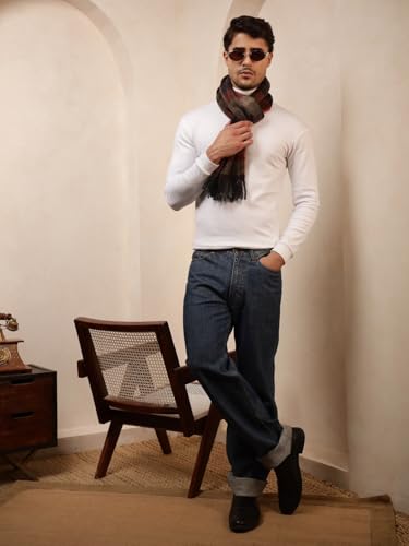 Ravaiyaa - Attitude is everything Men's Brown Checked Pattern Reversible Winter Wool Scarf, Muffler 72"x14" Inch