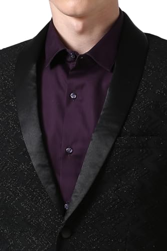 Men Black Textured Slim Fit Party Two Piece Suit