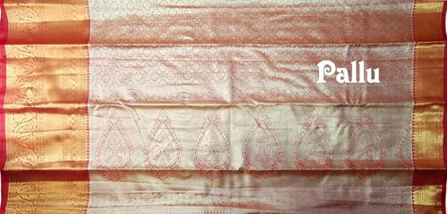 VFCollections Women's Traditional Handloom Kanchipuram Silk Pure Pattu Sarees | Rich Zari Woven Design | Bridal Saree | Unstitched Blouse-14 (VFC726-3)