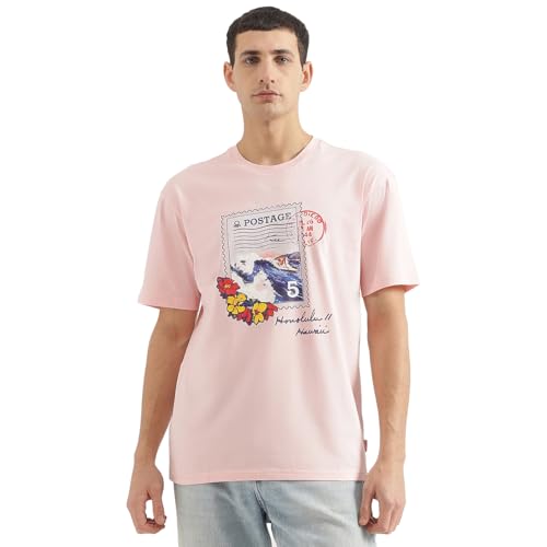 UNITED COLORS OF BENETTON Boxy Fit Round Neck Printed T-Shirt (Size: XL)-25P3099J3420I902 Pink