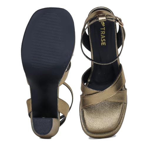 TRASE Women High Heels Sandals with Adjustable Buckle & Ankle Strap (Copper, 5 UK)
