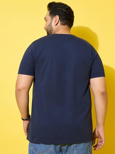 Bigbanana Men Plus Size Printed Navy Round Neck Tshirt (Pouch,Navy,3XL)
