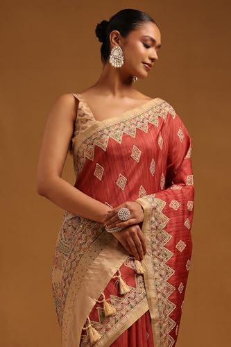Soch Womens Rust Tussar Geometric Saree