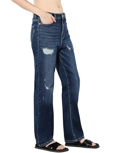 ONLY Women's Solid Straight Fit Mid-Rise Blue Jeans