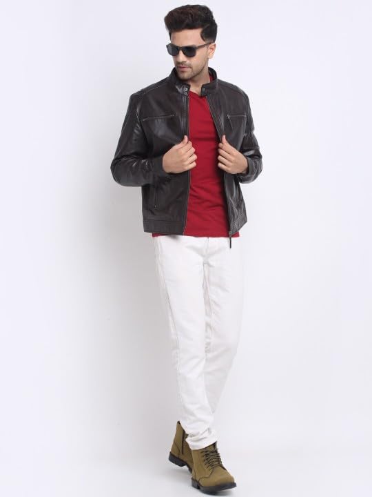 TEAKWOOD LEATHERS Men's Genuine Leather Jacket Latest Stylish Men Leather Jackets | Casual Office & Biker's Choice | Dark Brown | L