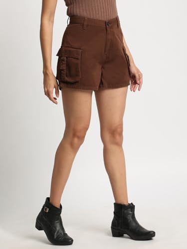 BENE KLEED Shorts for Women|Women Chocolate Brown High Rise Solid Cargo Shorts | 100% Cotton Trendy and Comfortable