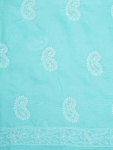 Ada Hand Embroidered Lucknowi Chikankari Unstitched Cotton Dress Material Suit Piece with Dupatta for Women with Cutdana Work 01A861439 Blue
