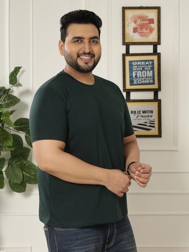 JOHN PRIDE Plus Size Men Regular Fit Solid Short Sleeves Olive Round Neck T-Shirt (JPTSR3501V_7XL_Olive)