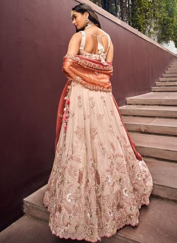 Woman's Rose Gold Viscose Embroidered Sequins Stunning Lehenga