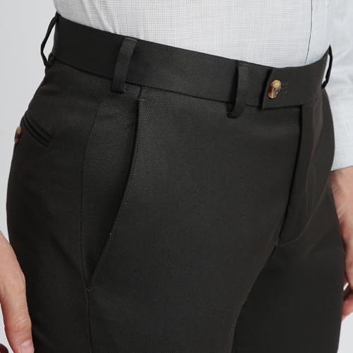 Park Avenue Men Slim Fit Structure Pattern Poly Viscose Blend Flat Front Formal Trouser Brown