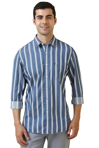 Allen Solly Men Blue Striped Full Sleeves Casual Shirt