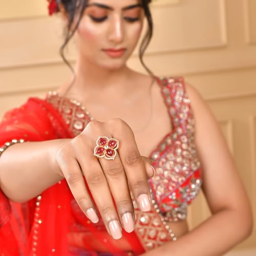 VOYLLA Heer Ashmaira Ring|Statement Ring For Women|American Diamond|Party Wear|Wedding|