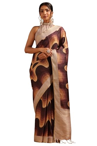 Soch Womens Brown Tussar Digital Printed Saree