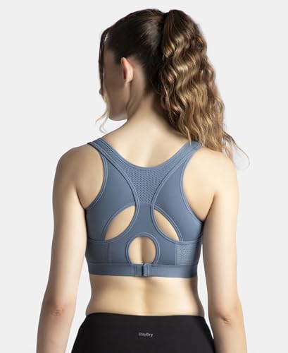 Jockey AP20 Women's Wirefree Padded Tactel Nylon Elastane Stretch Full Coverage Racerback Styling Sports Bra with StayFresh and StayDry Treatment_Frost_M