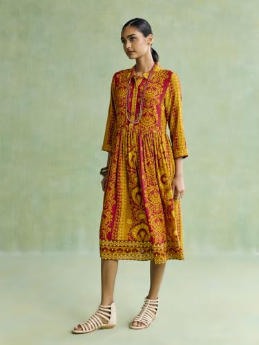 Aarke Ritu Kumar Mustard Mehak Midi Dress with Belt