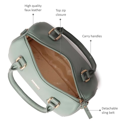 Fastrack Women Carryall Satchel with Top Handles and Adjustable Shoulder Strap - Stylish Barrel Bag with Secure Zip Closure for Everyday Use, Green