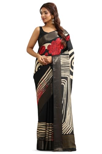 Soch Womens Black Viscose Geometric Printed Saree
