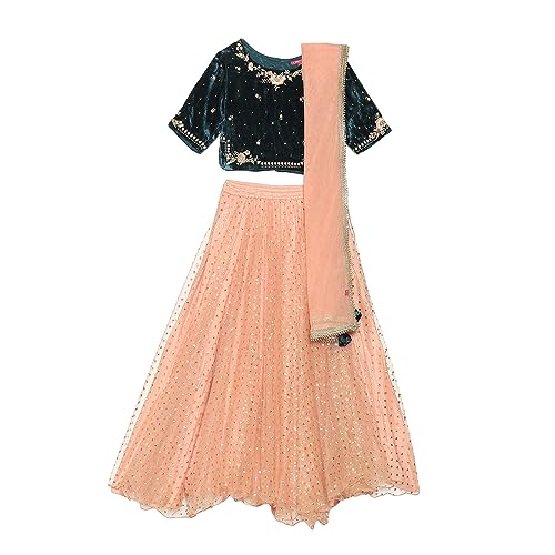 BIBA Girls Girl's Cotton Blend Lehenga Set (KW5620AW23TELNUDPNK_Pink_5)