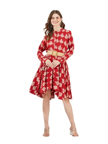 Divena Red Rayon Boat Neck Knee Length Dress