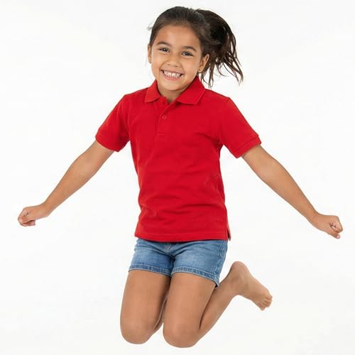 Kids Girls Polo T-Shirt | Half Sleeves | 100% Organic Cotton Rich Bio-Wash Fabric | Ultra Soft & Breathable | Regular Fit | Plain Solid Color Casual Wear(5-6Year, Red)