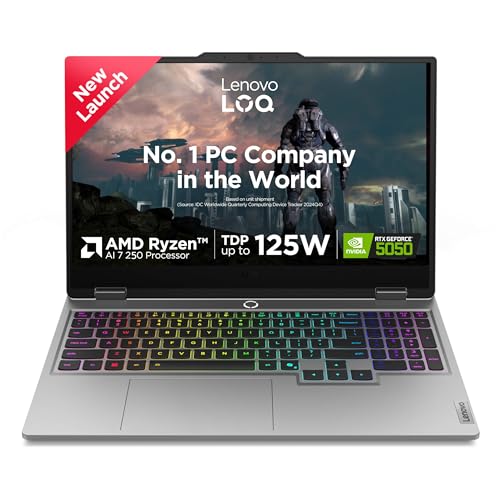 Lenovo LOQ AMD Ryzen 7 250 | NVIDIA RTX 5050 8GB (16GB RAM/512GB SSD/FHD IPS/144Hz Refresh Rate/440 AI TOPS/15.6" (39.6cm)/Windows 11/Office 2024/Grey/2.4Kg), 83JG00H0IN Gaming Laptop