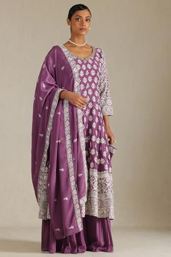 Soch Womens Purple Chinon Embroidered Salwar Suit With Thread Work