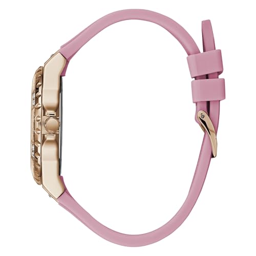 GUESS Women Rose Gold-Tone Stainles Steel + Pink Stain Resistant Silicone Analog Watch With Day + Date Functions. Color: Pink (Model: U1053L3)
