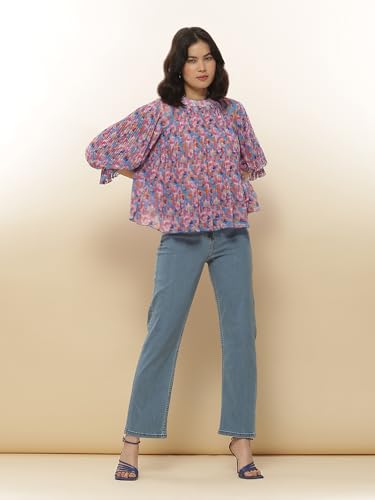 Label RITU KUMAR Blue Abstract Print Top