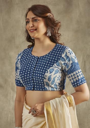 SALWAR STUDIO Blue Printed Cotton Bloues