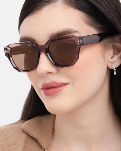 Carlton London Brown Toned with Brown Polarised Lens Rectangle Sunglass for women
