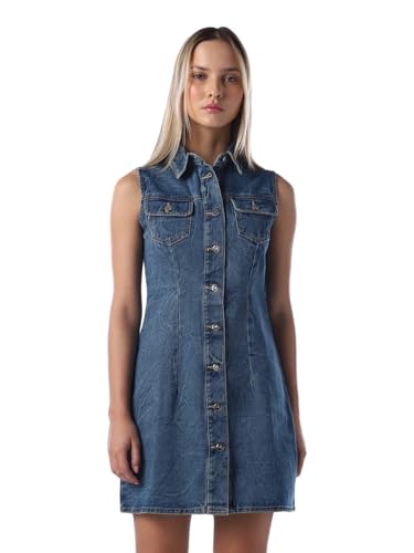 ONLY Women's Solid Fit and Flare Blue Dress