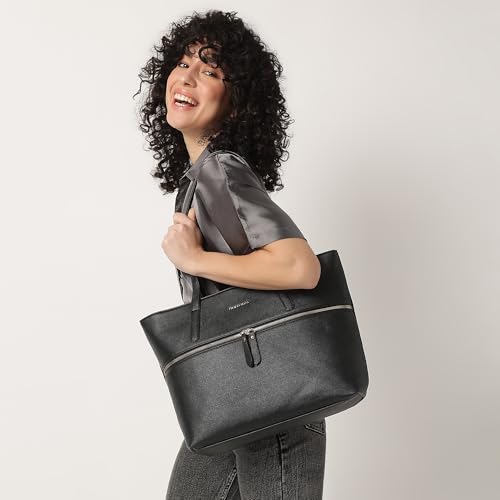 Fastrack Casual Laptop Tote Bag For Girls, Large Size With A Zipper Closure And Padded Laptop Compartment, Compatible With Laptops Up To 14 Inches, Double Handle Bag, Black