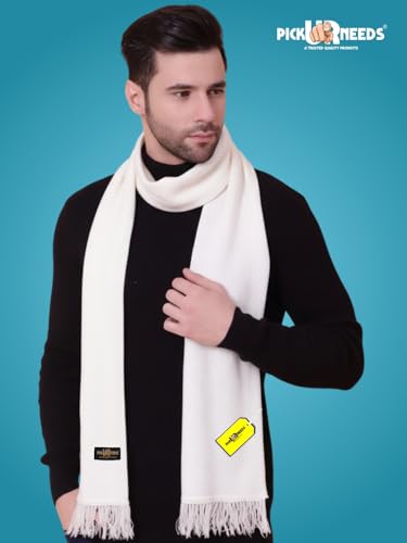 Pick Ur Needs Premium Soft, Warm & Breathable Wool Blend Winter Scarf for Men Fashionable Elegant Muffler (Off white)