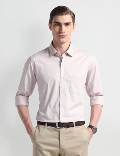 Arrow Mens Pink Geometric Full Sleeve Cotton Fitted Shirt (ARAISH0277_Pink_)