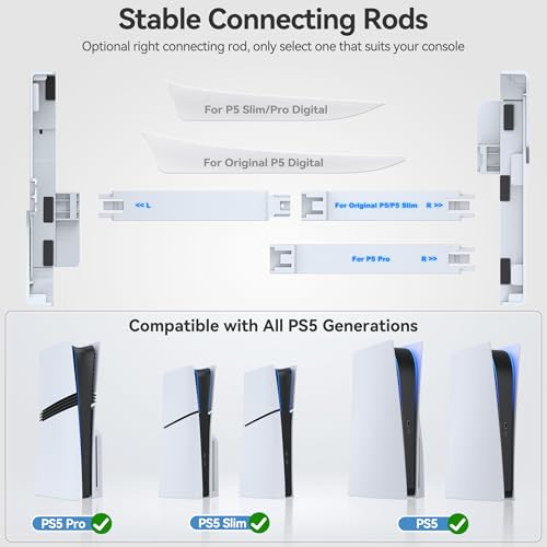 Kosker PS5 Stand Horizontal for PS5/ Slim/Pro Disc & Digital Console, Scalable Design for PlayStation 5 Slim Horizontal Stand with Fixed Screw, Stable PS 5 Base Holder for PlayStation 5 Console