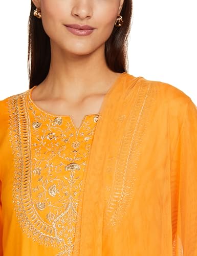 BIBA WOMEN SOLID NARROW SALWAR KURTA DUPATTA(SKDASSORTED8801E_MANGO YELLOW_32)